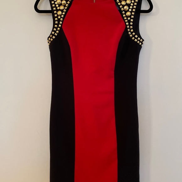 Michael Kors Red and Black Dress with Gold Stud Hardware - Picture 2 of 10